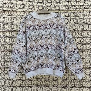 VTG 90s Van Heusen Fair Isle Snowflake All Over Knit Mock Neck Sweater LG Cotton